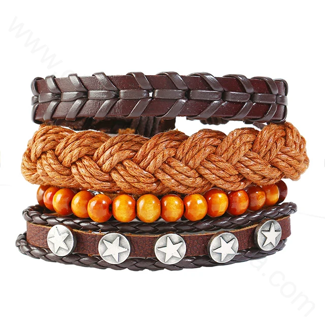 Mix 4 piece kind style Custom Handmade DIY vintage Punk Fashion Jewelry mens Charm Braided truth leather bracelet.jpg