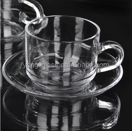High quality coffee glass cup and saucer set