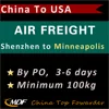 Cheap Air Freight China to Minneapolis USA 3-6 Days / PO Air Cargo Shipping Shenzhen to Indianapolis International Airport IND