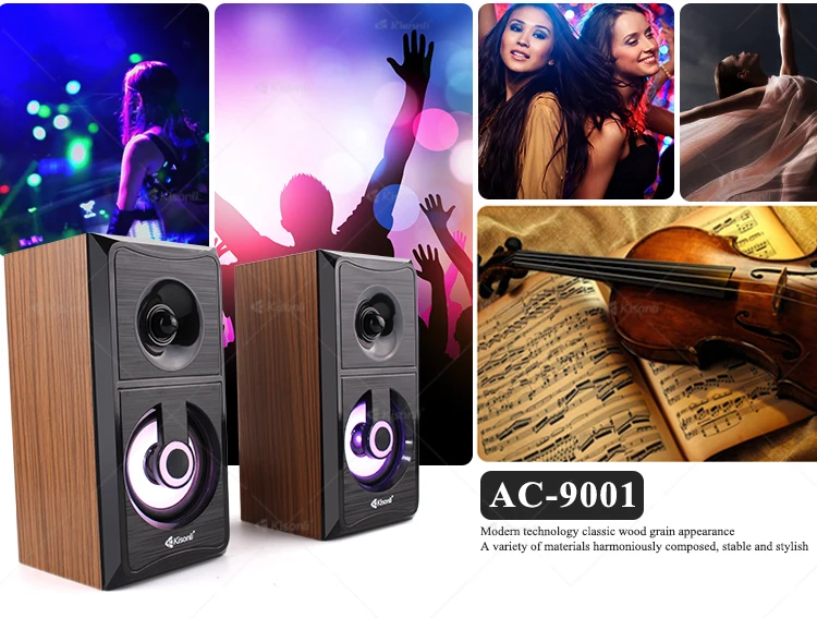 Kisonli New Model Passive Bass Led PC Mini Wooden Portable speaker