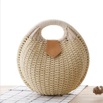 Round Straw Beach Bag Shell Shaped Women Handbag Purse Bali Rattan Handbags Product On
