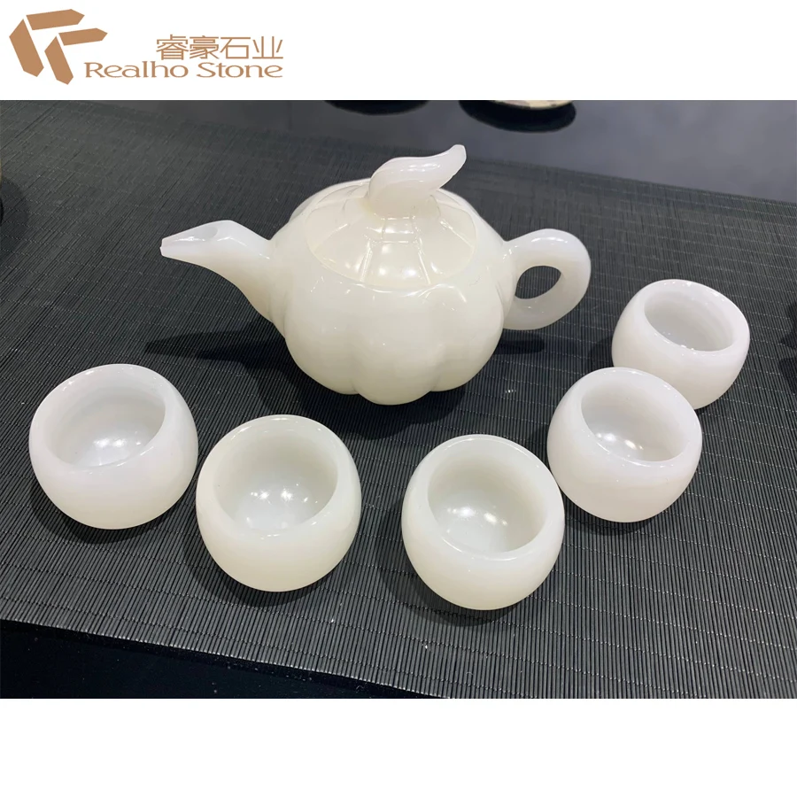 tea cup set RT Exquisite Natural white jade bowl tea set real jade tea bowl