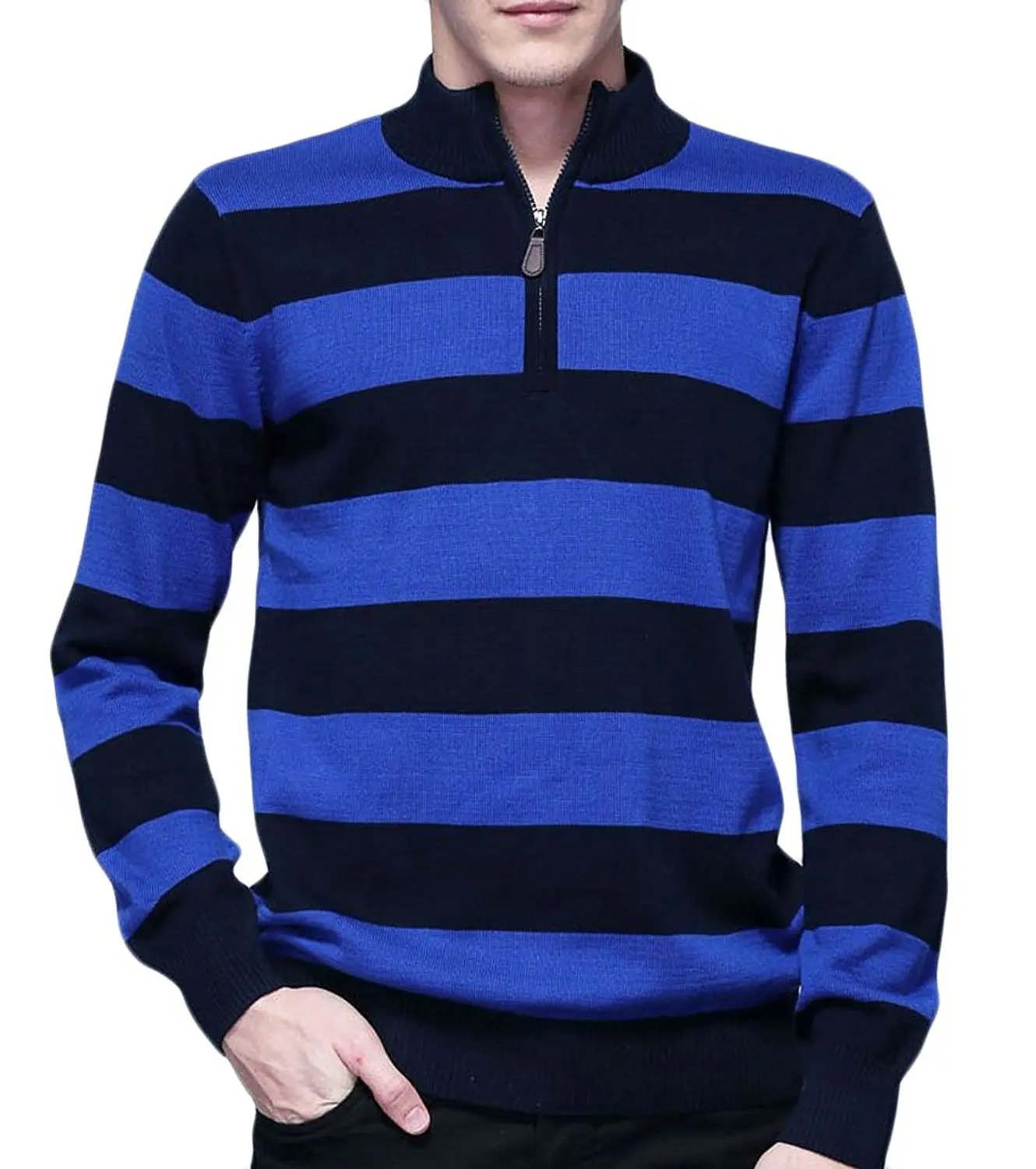 HTOOHTOOH Men Mock Turtle Neck Buttons Pullover Slim Knit Long-Sleeve Sweaters