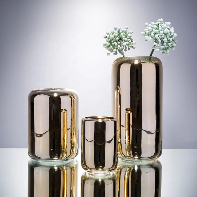 
Wholesale Gold Mercury Glass florero Cylinder flower Vases for wedding 
