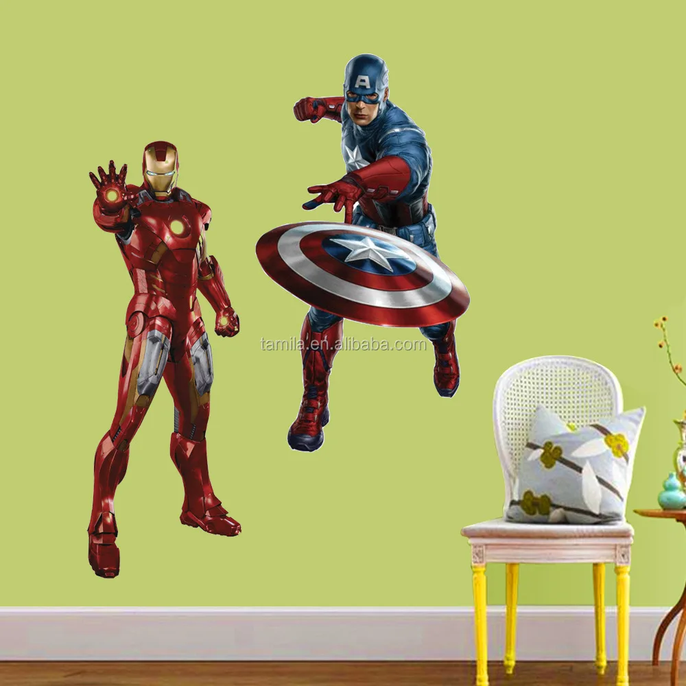 Kids Room Decorative Cartoon Iron Man And Captain American Bedroom Decor Transparent Pvc Wall Sticker Buy Kids Room Decoration 3d Stickers Room