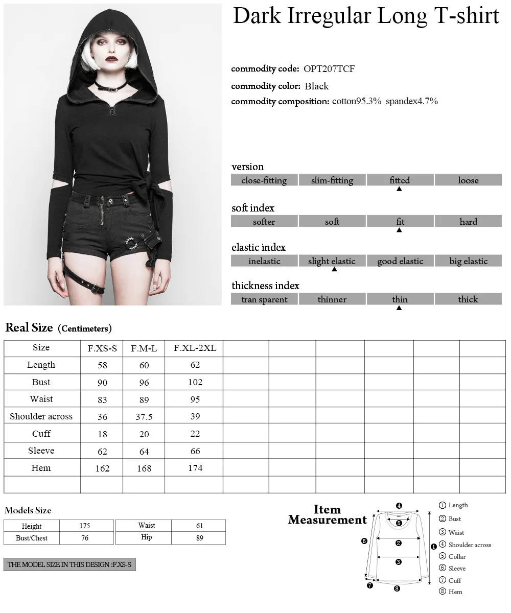 OPT-207TCF/BK Latest Personality Punk Irregular designer dressy Loose Hollow-out Dark Sexy Long Sleeve Tops