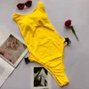 High Quality Sexy Bikini Swimwear Spandex Solid color Triangle Buckle One Piece Women Swimsuit