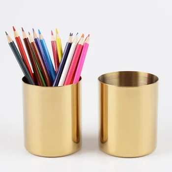 wholesale funny morden gold metal round pen pencil holder