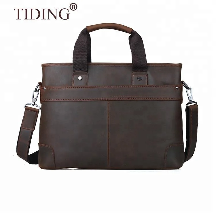 Tiding Crazy Horse Leather Briefcase Classic Men Business Briefcase 14