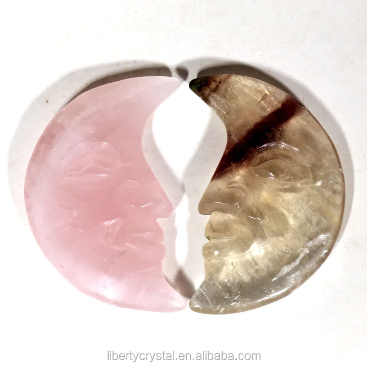 Natural Crystal Rose Quartz Crescent Moon Fluorite Carved Gemstone
