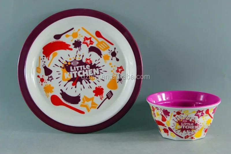 Two Tone Melamine Plate And Bowl Sets For Children