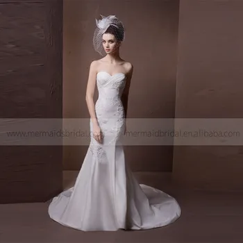 Beautiful Pleated Heart Line Mermaid Lace And Beads Satin Wedding Beautiful Pleated Heart Line Mermaid Lace And Beads Satin Wedding Dress