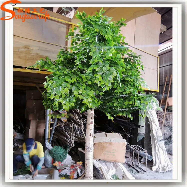 Artificial White Birch Trees Green Leaves Fake Tree Russian Type Tree