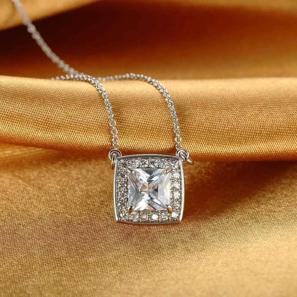 流行镀铑大方形宝石吊坠项链设计首饰