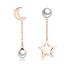 Marlary Exquisite Long Silk Chain Drop Earrings Rose Gold Plated Fancy Moon And Star Pearl Earrings