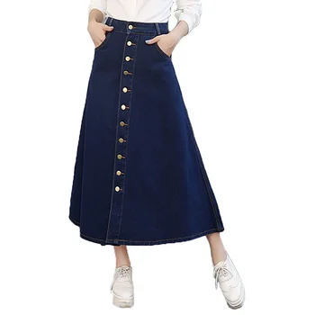 China Factories Women Button Front Cotton Denim Long Jean Skirt - Buy ...