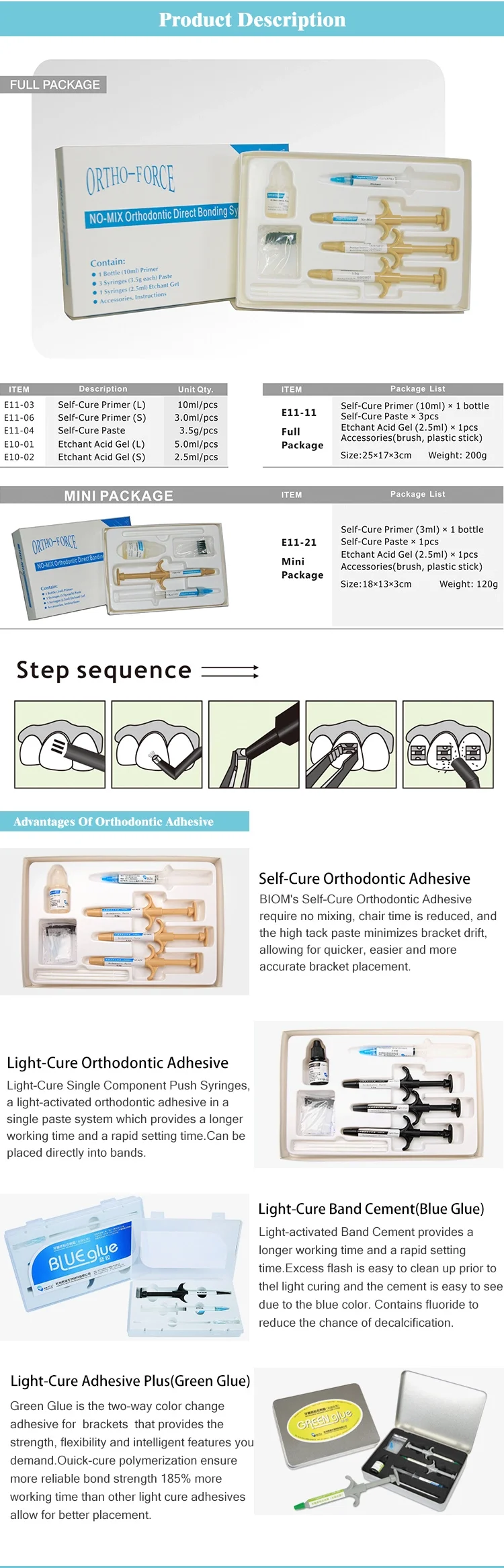 High Quality Dental Orthodontics light cure resin cement Adhesive/ Self Cure