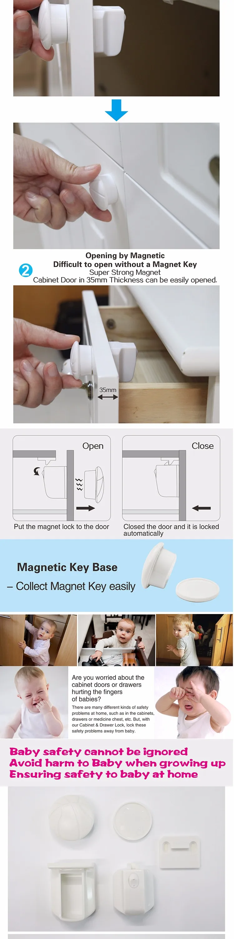 Baby Adhesive Mount Magnetic Magnet Cabinet Drawer Child Safety