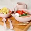 5 Pieces Natural Melamine Kids Dinnerware Set Include 2 Bowls Cup Spoon Fork Children Tableware