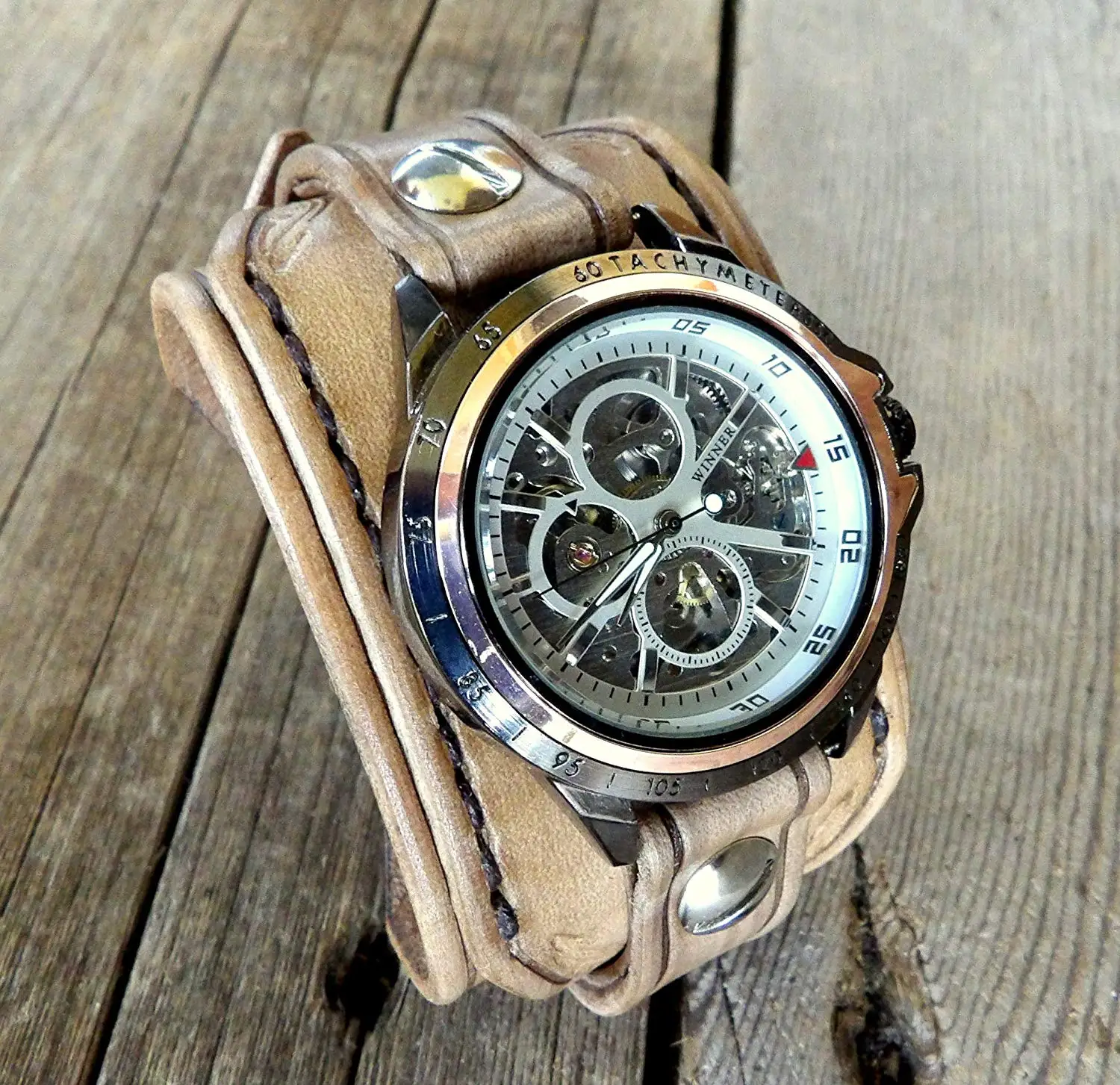 Leather Watch, Steampunk Watch, Mechanical Watch, Men Watch,Women Watch, Skeleton Watch, Brown Leather Watch, Wrist Watch, Leather gift