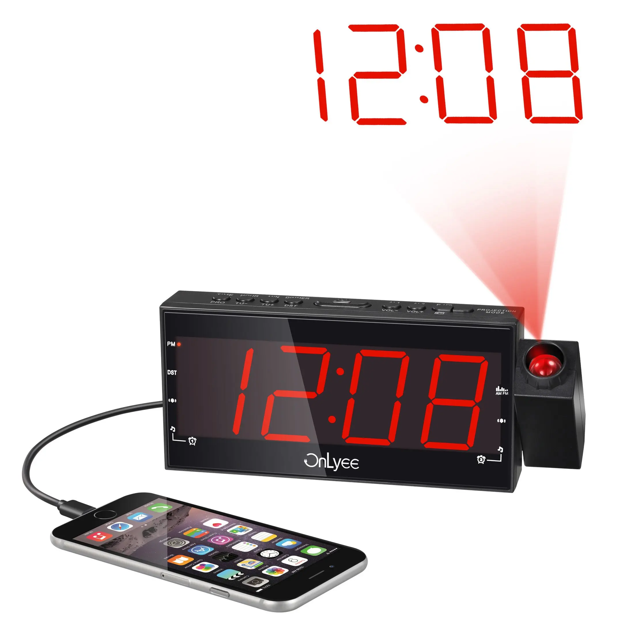 Alarm Clock Radio W Am Fm Projection On Ceiling 7 Led Digital Desk