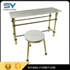 Living room furniture cheap travertine marble top console tables with gold legs XG001