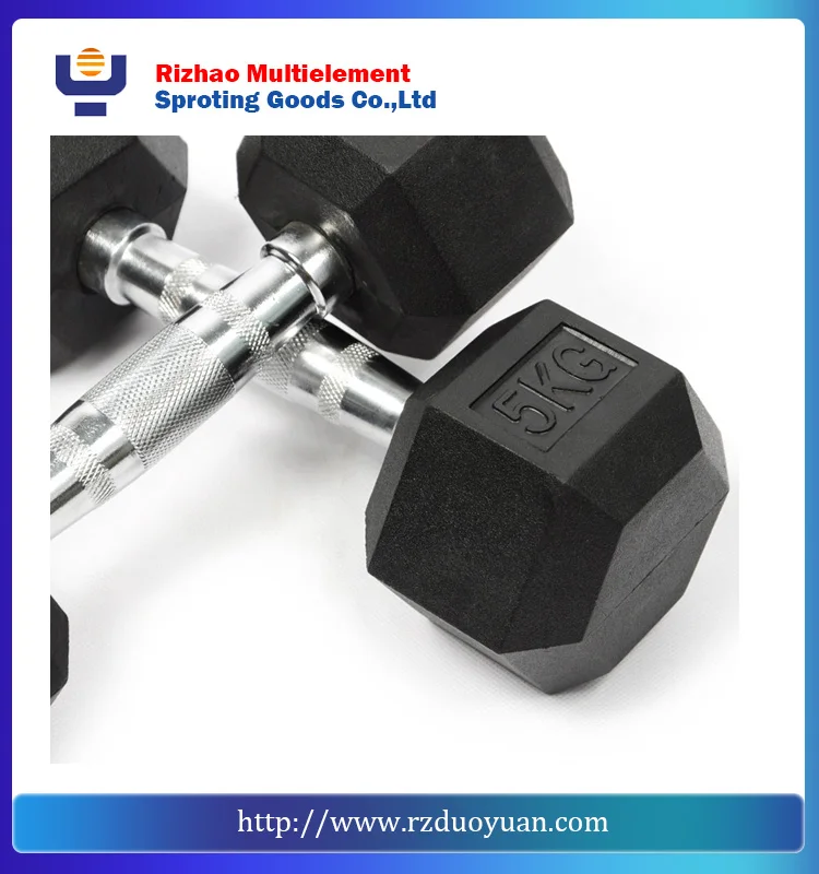 Rubber coated hex dumbbell