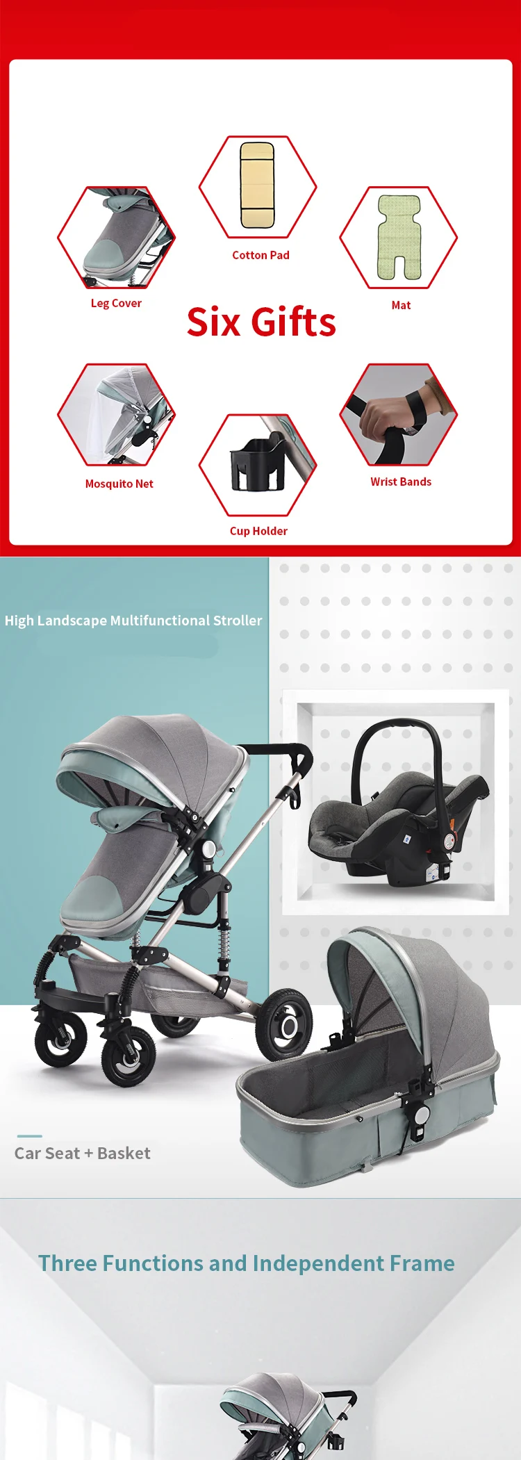 Baby Stroller 3 In 1 Pram with Car Seat Travel System Baby Stroller with Car Seat Newborn Baby Comfort Car Seat 0~36 months