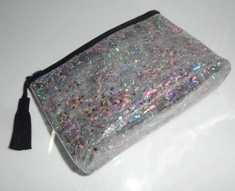Factory Directly Pvc Liquid Glitter Makeup Bag Holographic Cosmetic Bag Bling Travel Cosmetic