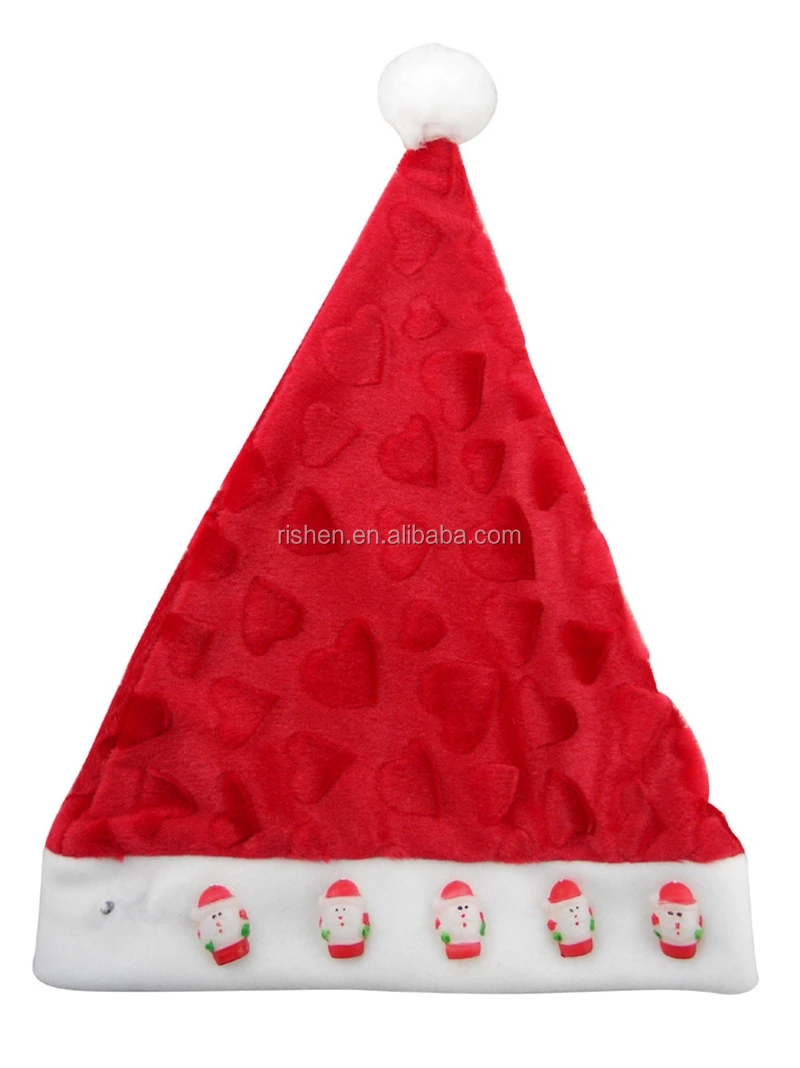 Promotional Lighted Santa Claus Christmas Hat Shiny Blue Velvet Cloth