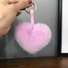 Real Rex Rabbit Fur Keychain Keyring Heart Shape Fluffy keyring Bag Purse Charm Accessories Lover's Car Key Chains Women Gift