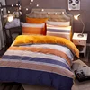 100% Fabric Cotton Flannel Plain Dyed Plaid and Stripe Bedding Set Bed Sheet Duvet Cover
