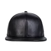 Customize leather dad hat 6 panel black color blank plain custom leather snapback