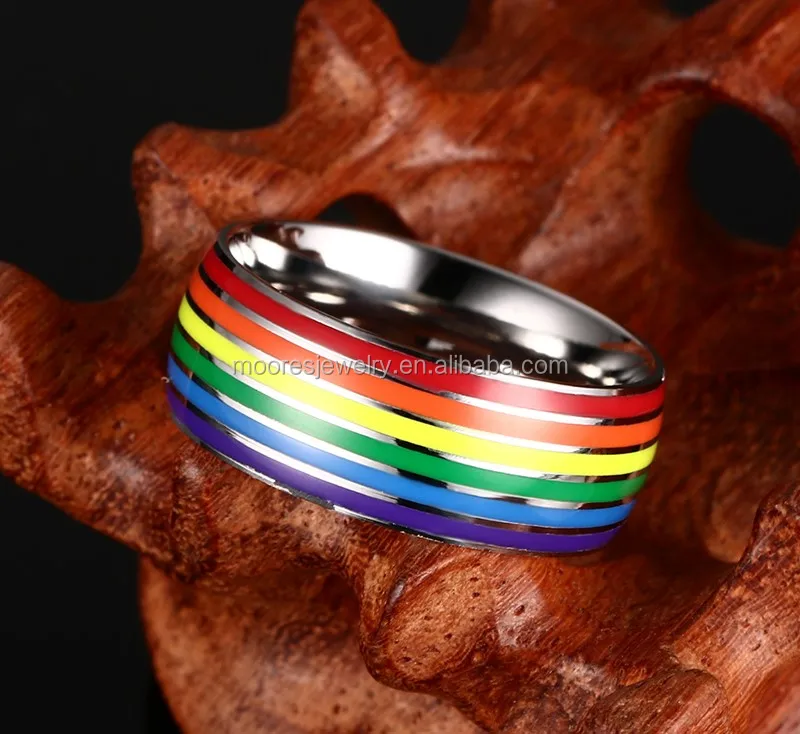 316l Stainless Steel China Free Gay Men Ring Lgbt Rainbow Color Gay