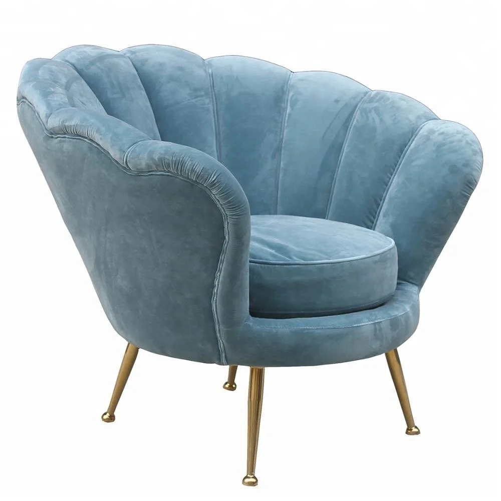 Luxury Turquoise Shell Shape Velvet Chair With Gold Legs - Buy Velvet ...