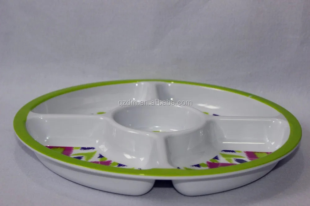 Round Shape Melamine 5 Section Plate Divided Tray