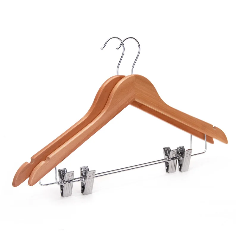 Highend Women Coat Hanger Thick Beech Wood Hanger Flat Pearl Nickel