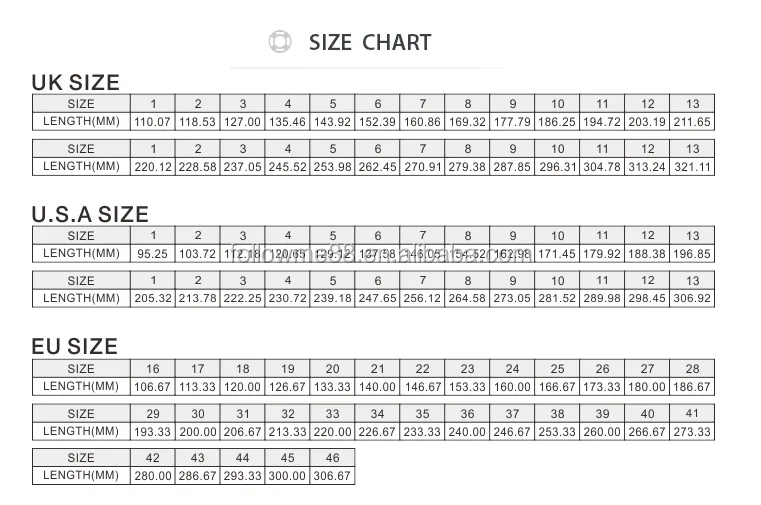 Fox Boots Size Chart