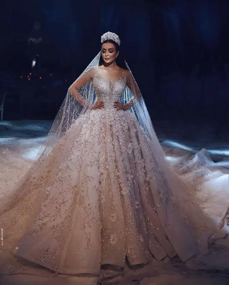 luxury wedding dresses dubai Luxury Bridal Dresses Dubai Arabic Wedding Dresses 2022 Long Sleeve Bridal  Gowns Lace Beads Long Train Ball Gown Wedding Dresses
