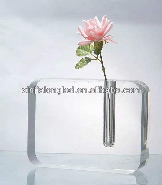 Acrylic Plastic Bud Vase Transparent Acrylic Block With Bud Vase