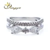 Fashionable Party Ring with AAA CZ stone pear shape cutting Prong setting 2 main stones Ring