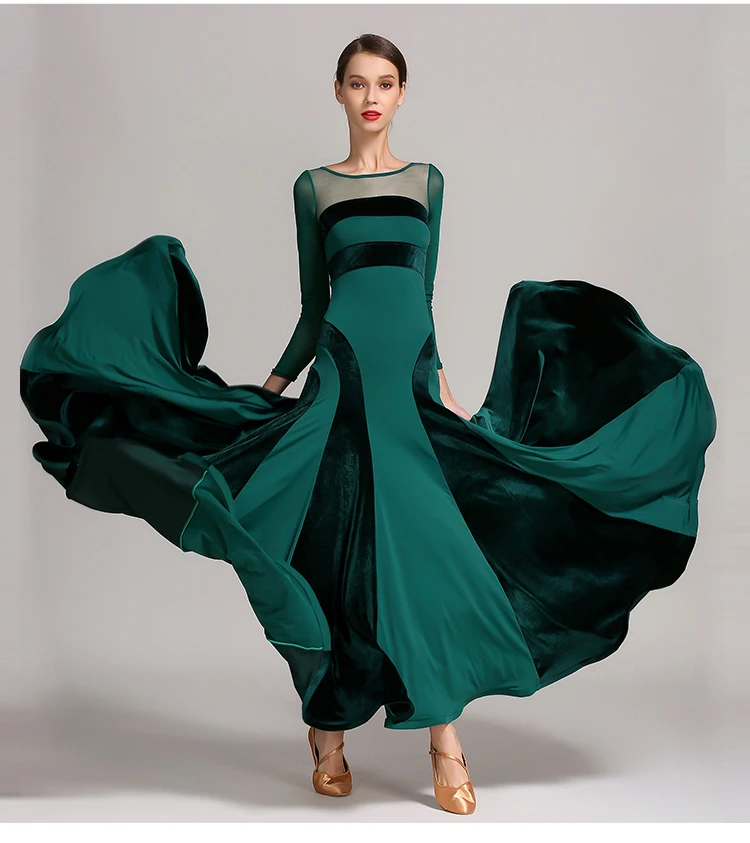 Women's Flamenco Waltz Long Sleeve Stage Dance Dress