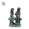 garden life size antique bronze boy and girl satting on bench sculpture for sale BST-35