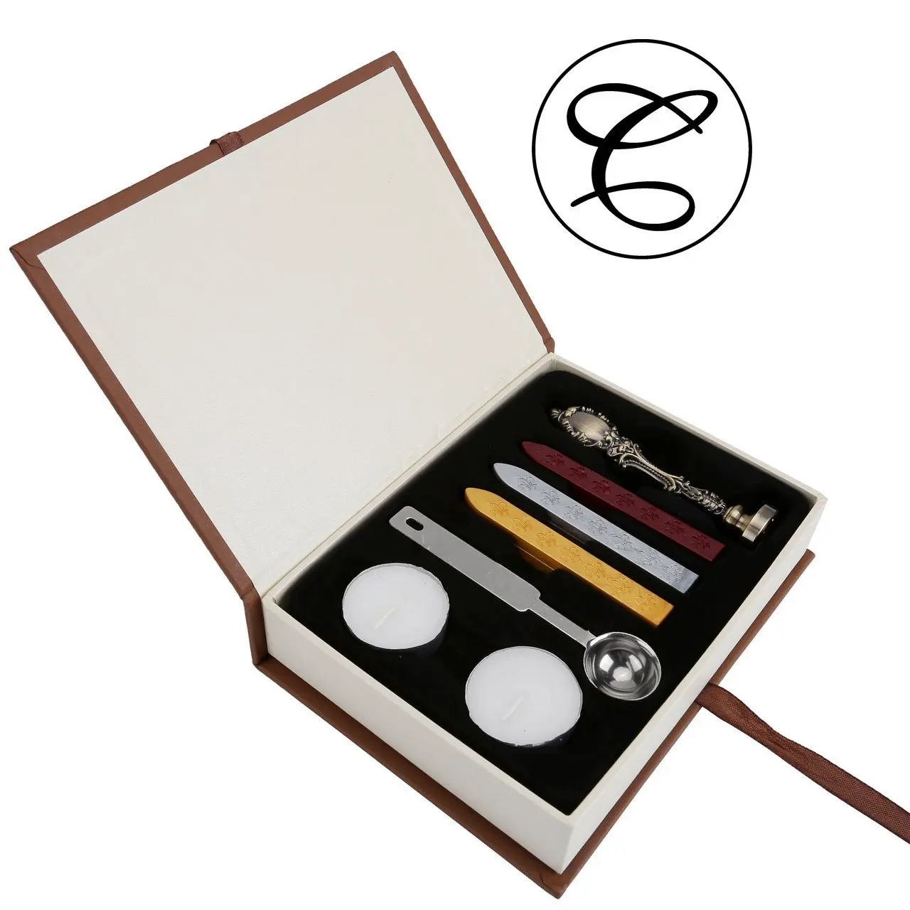 C Wax Seal Stamp Set, Yoption Classic Vintage Style Brass Color Antique Alphabet Initial Letter Sealing Wax Stamp Set, Retro Seal Stamps Maker Gift Box Set, Ideal Gift