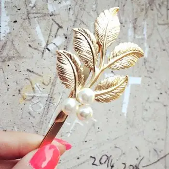 Factory Direct Sell Latest Design Gold Leaf Hairpin Women Leaf