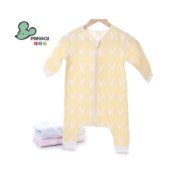 Mikaqi Murni Kapas Kasa Pola Hewan Lucu Bayi Onesie Dengan Zipper