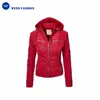 Hot Sale Blank bodybuilding Thicker Winter Slim Fit Pu Red Leather Jacket Women
