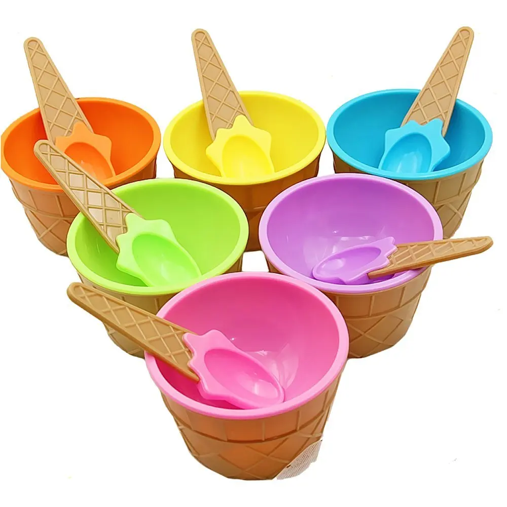 Ice Cream Bowls,Plastic Sundae Ice Cream Frozen Yogurt Cups with Spoons,Fruit Dessert Bowls For Party(Set of 6) Birthday Gift