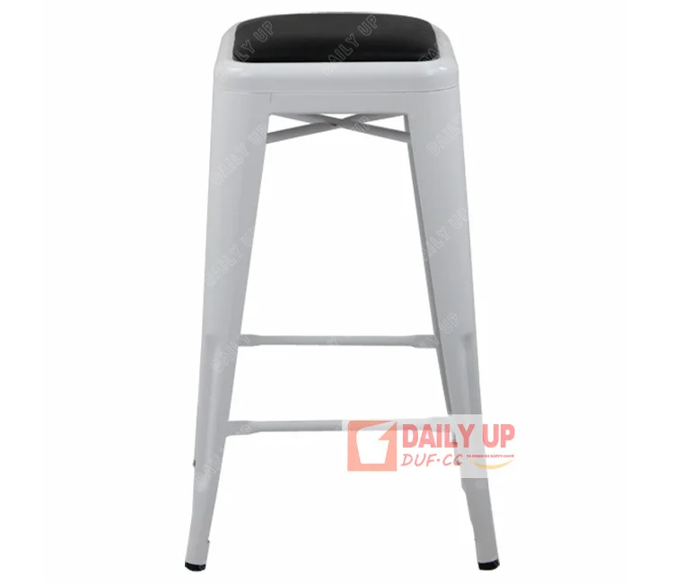 Steel Metal Frame Stool Iron Chair with PU Cushion Loft Furniture Antique Restaurant Chair 75cm Seat Height Outdoor Stackable