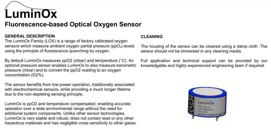 Fluorescence-based Optical Oxygen Sensor O2 for Medical Incubation Agriculture 0-25% LOX-O2